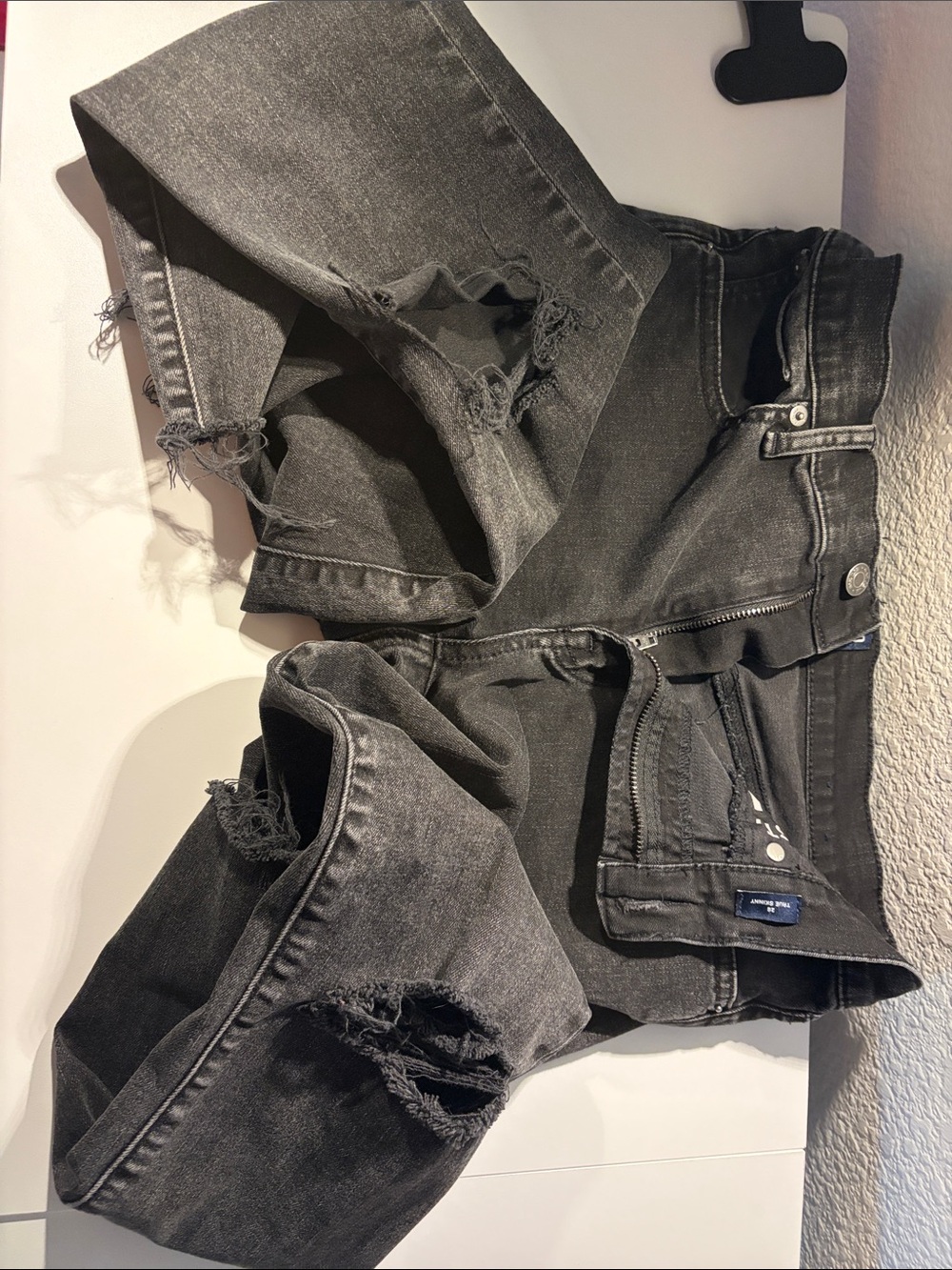 GAP True Skinny Black Distressed Jeans with Knee Rip